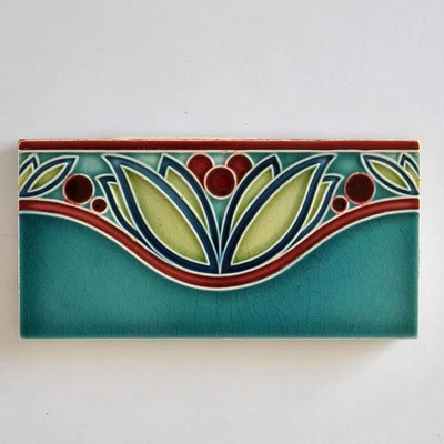 12 x Jugendstil Halbfliese / FLIESEN-BORDÜRE, je 7,5 x 15 cm, 1920er Jahre - Bild 1 von 4