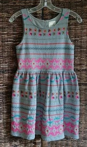 Peek Embroidered Tank Dress Girls XL Gray Kids Metallic Floral Party Sleeveless - Picture 1 of 8