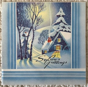 Unused Christmas Art Deco Home Tree Moon Glow Vtg Greeting Card 1930s 1940s - Picture 1 of 3
