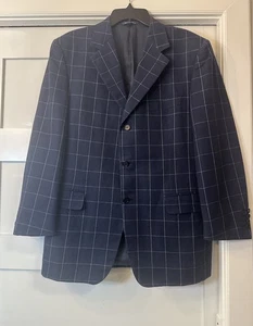 Canali 50R (US 40R) Navy Linen Cotton Windowpane Sport Coat Blazer Italy - Picture 1 of 13