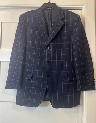 Canali 50R (US 40R) Navy Linen Cotton Windowpane Sport Coat Blazer Italy - Image 1 of 4