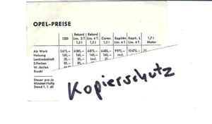 OPEL Preisliste von 1960, Rekord, Caravan, Kapitän, 1200 - Bild 1 von 1