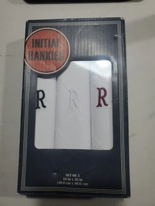 New Set Of 3 Mens Initialed Hankies With R Monogram - Picture 1 of 2