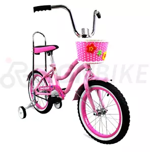 16" Girl Lowrider Coaster Brake Banana Seat Fender Training Wheel Gift Pink Bike - Picture 1 of 6