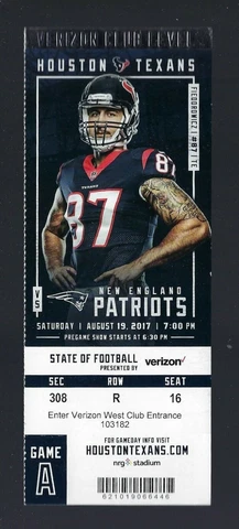 TOM BRADY - 2017 NFL NEW ENGLAND PATRIOTS @ HOUSTON TEXANS FULL FOOTBALL TICKET Cover