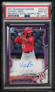2021 Bowman Chrome Prospect Purple Refractor Viandel Pena PSA 10 GEM MT Auto
