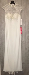 DAVE JOHNNY High Neck Choker Ivory Long Sheath Prom Formal Dress NWT Jrs 9 10 - Picture 1 of 9