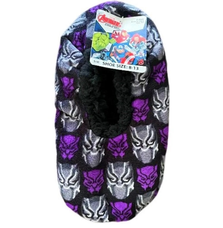 BLACK PANTHER AVENGERS Boys Fuzzy Babba Slippers Size S/M (8-13) or M/L (13-4) - Image 1 of 1