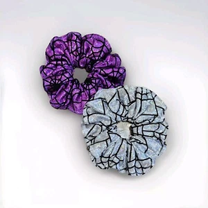 Halloween Scrunchie Hair Ties 2-pack White Purple Glitter SpiderWeb Size: Large. - Picture 1 of 1
