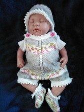 Hand Knitted very pretty grey/white romper set 18'/19' early/new baby - reborn