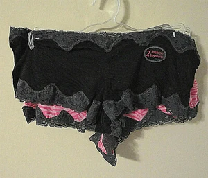 Panties Lingerie Women's 6 Black Gray Fuchsia 2 Pr Boy Shorts Lace Rene Rofe - Picture 1 of 6