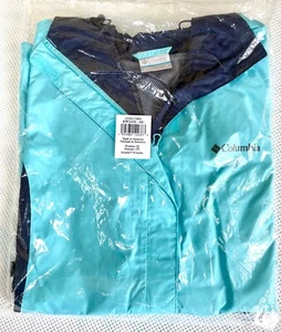 COLUMBIA ARCADIA II RAIN JACKET OMNI-TECH 🌧️ WATERPROOF Aqua & Navy 1X NWT $100 - Picture 1 of 15