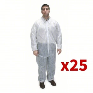 Mono desechable de polipropileno Condor con cuello, cremallera, blanco, pequeño, 25/estuche - Imagen 1 de 1