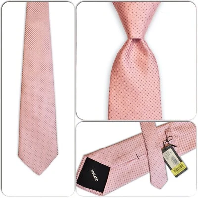 MURANO 男式 100% 真丝领带美国设计师几何图案 DOTS 粉色/白色/蓝色 全新带标签 — 第 1/4 张图片