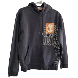 Timberland Regular Fit M Pullover Sweatshirt Hoodie Front Logo Faded Blk Pocket - Picture 1 of 5