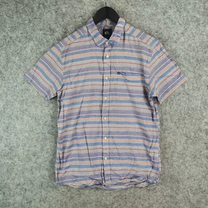 Quiksilver Shirt Mens Medium Blue Striped Button Up Short Sleeve Collared 9993 - Picture 1 of 10