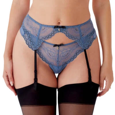 Gossard Superboost Lace Sheer Garter Belt New Lingerie Moonlight Blue 7712 - Image 1 of 4
