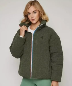 Reversible Polar Quilted sherpa Jacket White Green Thyme SMALL - Picture 1 of 12