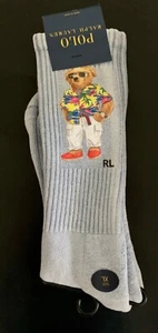 RALPH LAUREN MEN’S LIGHT BLUE POLO HAWAIIAN BEAR PRINT SOCKS - Picture 1 of 6