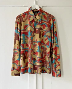 CAMICIA VINTAGE ANNI 70 DISCO ROBERT BRUCE THE KNITMAN STAMPA FARAONE EGIZIANO M/L - Foto 1 di 24