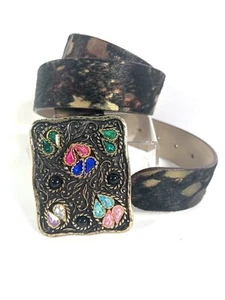 Brambilla Milano Pony Hair/Leather Belt Solid Brass Rhinoceros Buckle Size M  - Picture 1 of 13