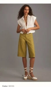 NWT new Anthropologie The Colette longline shorts 29 linen blend 8 moss green - Picture 1 of 22