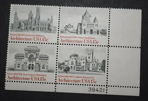 1980 Scott Stamp #1838-41 - 15 Cent Plate Block 4 - Architecture - MNH/OG/VF - Picture 1 of 2