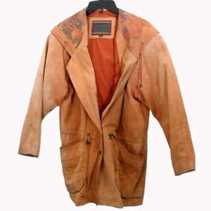 G-III or Giii Aztec or Indian Design Leather Hooded Jacket Womans 20W (46" Chest - Picture 1 of 9