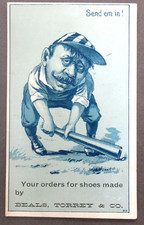 H 804-17 SEND EM IN! 1880's Victorian advertising Trade Card baseball