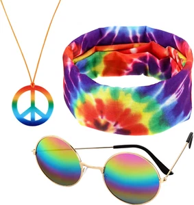3 Pezzi Accessori Hippie Costume Anni 70 Hippie Arcobaleno Abiti Leopardati, Testa Hippie - Foto 1 di 12