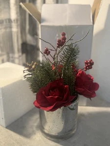 Rosengesteck Tanne Beeren Bauernsilber Glasgefäss Neu A18 - Bild 1 von 23