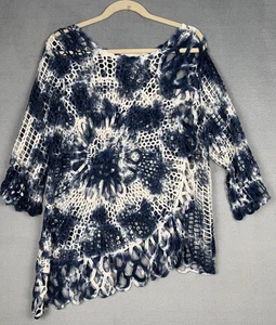 Boho Open Knit Beachy Flowy Island Travel Festival Blue Women’s Size Large - Picture 1 of 6