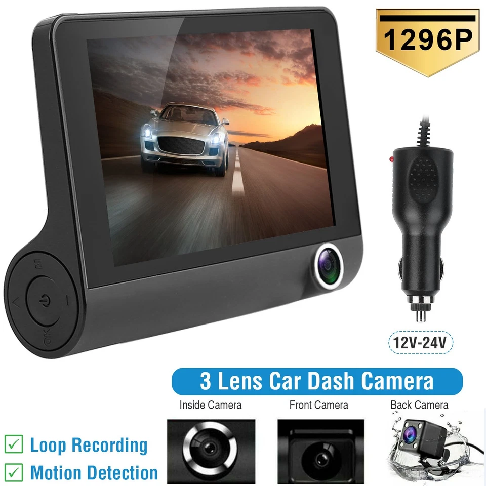 1296P Car DVR Dash Camera 4In 3 Lens Vehicle Driving Recorder Seamless Recording - Image 1 of 4