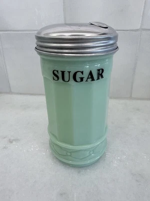 Jadeite Glass, Restaurant Style Sugar Dispenser, Large 5.5" Tall vintage w/lid - Image 1 of 3
