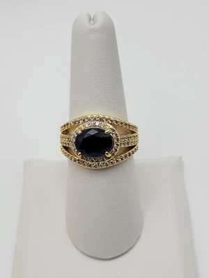 Bomb Party Sz 8 All Eyes On Me Gold Pltg with LC Sapphire Fused W Gen Quartz - Image 1 of 4