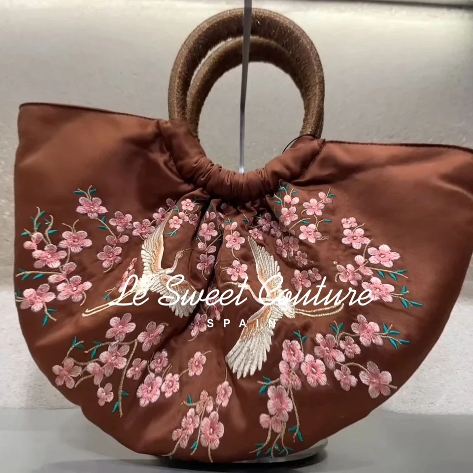 ZARA WOMAN SS25 EMBROIDERED FAN BAG WITH BIRDS AND FLOWERS BROWN 1445/203/700 - Image 1 of 4