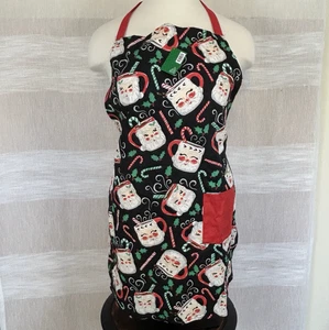 NWT Christmas Holiday Kitchen Apron Santa Mugs Sleigh Bell Bistro NEW - Bild 1 von 4
