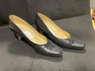VTG Etienne Aigner Leather Shoes Black Snakeskin Taylor Made In Spain 7.5(BH) - Image 1 of 4