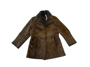 Vintage 70’s Brown Sheepskin Shearling Women’s Size 16 Coat Made in England - Picture 1 of 9