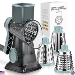 Rotary Cheese Grater Hand Crank - 3 Stainless Steel Blades, Suction Base, Safe - Picture 1 of 6