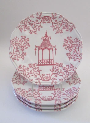 Juego de 4 platos/decoración de pared Southern Living Asian Chinoiserie rosa pagoda nuevo con etiquetas Foto 1 de 4