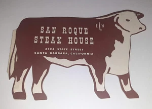 Vintage 60s Menu San Roque Steak House Santa Barbra CA Steakhouse Die Cut - Picture 1 of 6