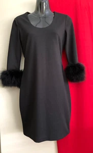La Nouvelle renaissance Sz 2 - 60's inspired Black dress 3/4 feather hem sleeve - Picture 1 of 6