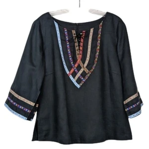 Nikki Valentine irische Leinen Boho Cottagecore Bauernbluse verwaschen schwarz Gr. 12 - Bild 1 von 8