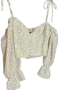 Üppig gesmokt Cropped Blumen Bauern Boho Fee Cottagecore Festival Kokette M - Bild 1 von 8