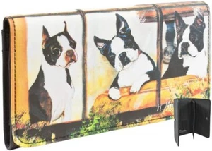 Boston Terriers Looking Out Window Checkbook Wallet Black - New by Ruth Maystead - Foto 1 di 12