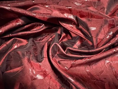 Taffeta Woven Dress Fabric, Per Metre - pressed leaf design - scarlet - Image 1 of 3