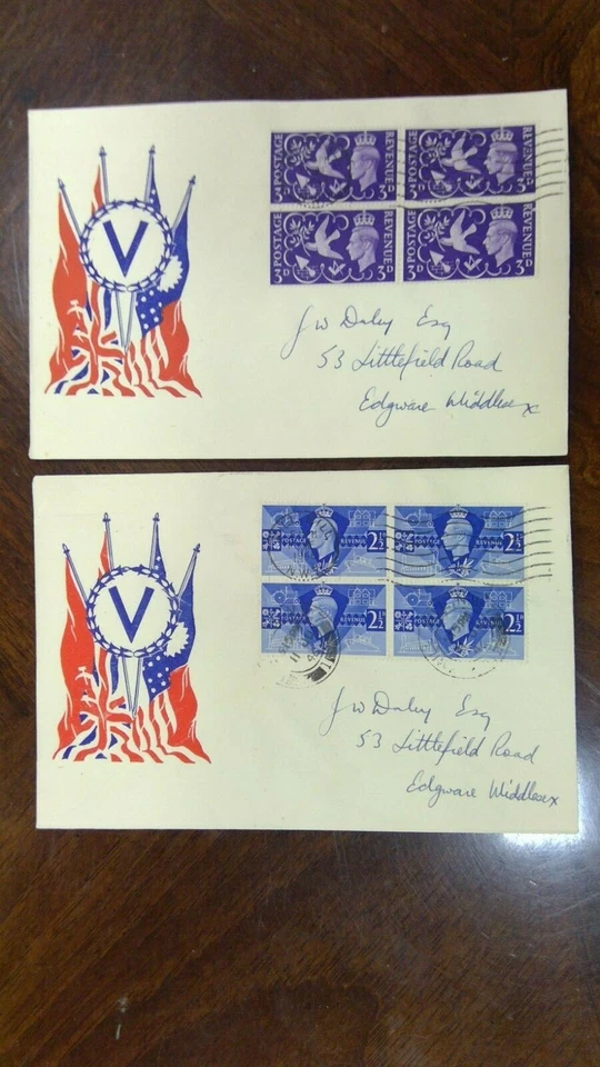 GVI FDC FIRST DAY COVER 1946 VICTORY  SG 491- 492 PATRIOTIC COVER MILL HILL - Image 1 of 1