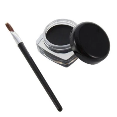 Gel Black Eyeliner Pot & Brush Smokey Waterproof Eye liner Shadow Makeup - Image 1 of 3