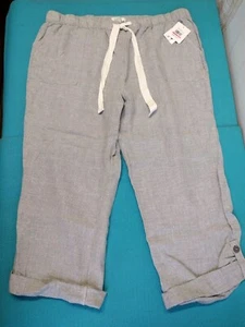 NWT Ellen Tracy Womens Linen Pants Elastic Waist Gray Roll Tab Lightweight  XXL - Picture 1 of 12
